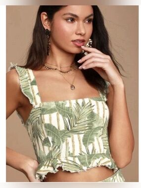 Show Me Your Mumu Delia Crop Top in Bamboo Palm Print Size XS